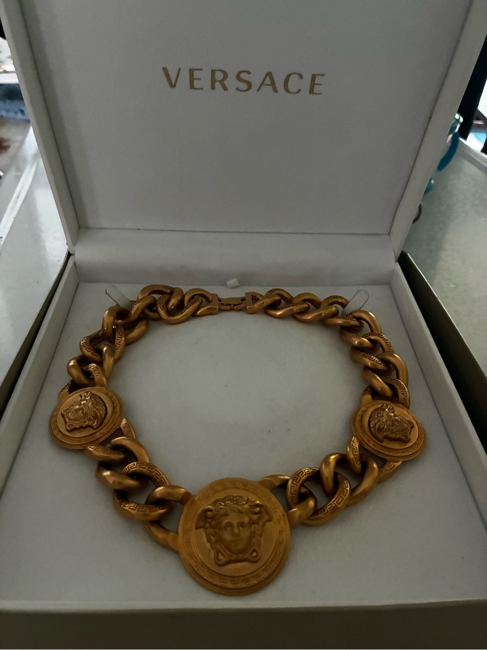Versace Gold Medusa Coin Link Necklace